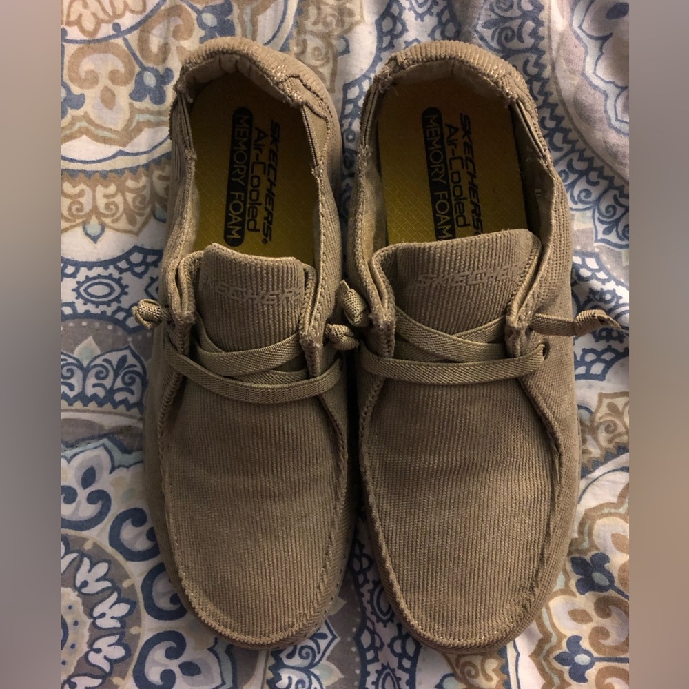 New Sketchers Unisex Kids Tan Corduroy Air Cooled Slip On Sneakers Size 3.5